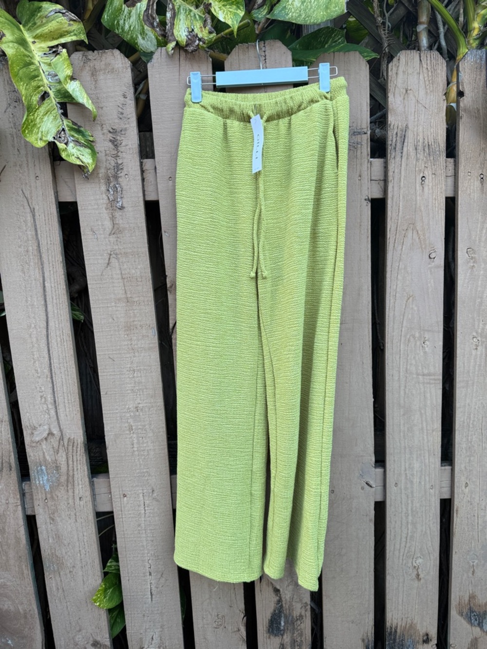Gilli Lime Green Textured Knit Drawstring Trousers